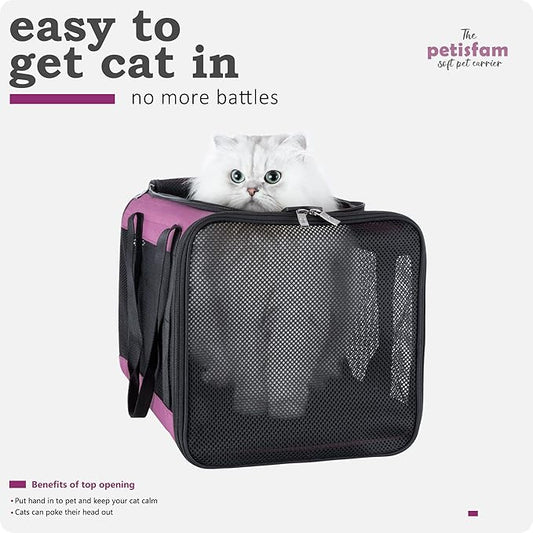 petisfam Soft Pet Carrier for Large and Medium Cats, 2 Kitties, Small Dogs. Easy to Get Cat in, Great for Cats that Don't Like Carriers (Viva Magenta)
