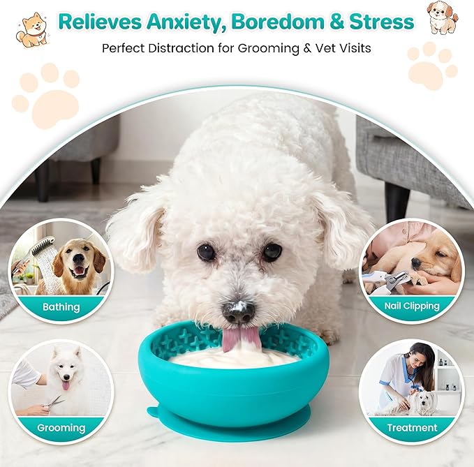 Dog Lick Bowl Slow Feeder with Slanted Anti-Spill Design, Extra-Thick Bite-Resistant Rim, Strong Suction Base, Freezer Safe for Frozen Treats — A Cleaner Alternative to Lick Mats for Dogs (Teal)