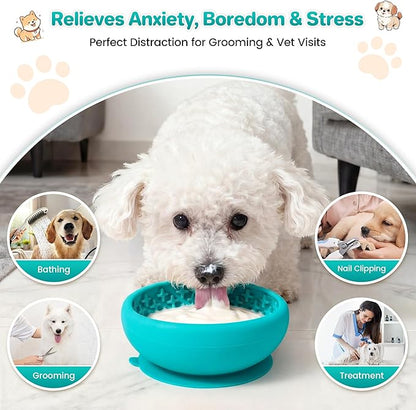 Dog Lick Bowl Slow Feeder with Slanted Anti-Spill Design, Extra-Thick Bite-Resistant Rim, Strong Suction Base, Freezer Safe for Frozen Treats — A Cleaner Alternative to Lick Mats for Dogs (Teal)