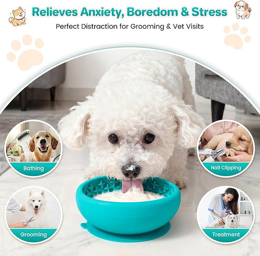 Dog Lick Bowl Slow Feeder with Slanted Anti-Spill Design, Extra-Thick Bite-Resistant Rim, Strong Suction Base, Freezer Safe for Frozen Treats — A Cleaner Alternative to Lick Mats for Dogs (Teal)