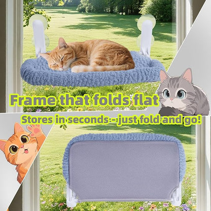 Cat Window Perch with Cushion Rim, Easy Install Bracket, Portable Wall Hammock for Indoor Cat, Light Blue