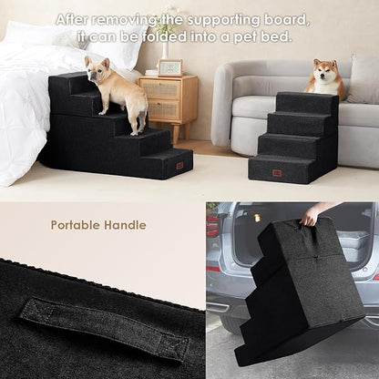 EHEYCIGA Dog Stairs for Bed 20" H, 4-Step Extra Wide Dog Steps for High Bed, Pet Steps for Small Dogs and Cats, Non-Slip Balanced Pet Ramp Indoor, Black