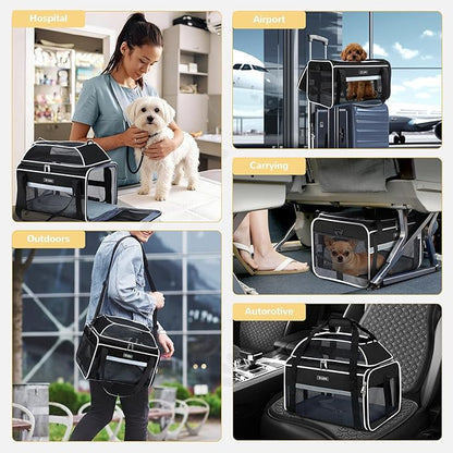 Lekereise Top-Expandable Pet Carrier 18x11x11Inch Delta American United Airline Approved Soft Sided Underseat to 15lbs Travel Carriers for Small Dogs Cats with Locking Safety Zippers Anti-Scratch Mesh