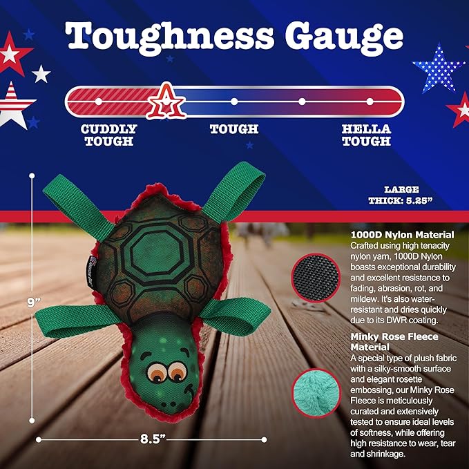 American Dog Tommy Turtle – Durable Fetch & Tug Dog Toy Made in USA from Pet-Safe, Machine-Washable 1000D Nylon and Minky Fleece for Bonding, Play Time, Mental Stimulation, Exercise, Training, & More