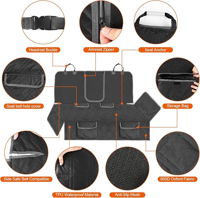 Dog Car Seat Cover Compatible with 2021-2025 Ford Bronco Sport, Waterproof Pet Bench Seat Cover for Back Seat, 600D Heavy Duty Scratch Proof Nonslip Truck Seat Covers for Dogs