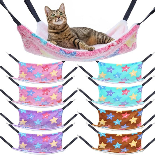 8 Pcs Cat Hammock for Cage, Pet Hammock Bed, Reversible Hanging Cat Hammocks Soft Bed, with Straps and Metal Hooks for Kitten Indoor Puppy Rabbits Feral Animals Shelters(Starfish Style)