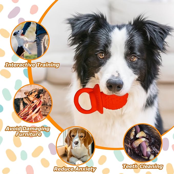 Latex Chew Dog Toys, Novelty Squeaky Pacifier Dog Toys for Teething Puppies, Mild Chewing Small, Medium, Large Dogs, Pet Dogs Supplies Newborn Puppy Gift (2 Pcs, Red+Yellow