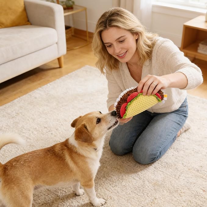 Prime Pets Plush Taco Dog Toy, Dog Squeaky Toys, Food Shaped Pet Toy for Small Medium Large Dogs, Stuffed Puppy Chew Toys