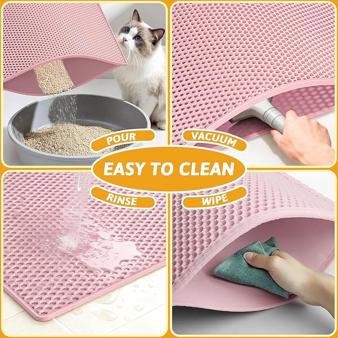 Pieviev Cat Litter Mat Double Layer Waterproof Urine Proof Trapping Mat 1 Pack (Pink, 30x24 Inch (Pack of 1))