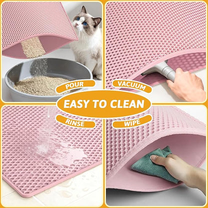 Pieviev Cat Litter Mat Double Layer Waterproof Urine Proof Trapping Mat 1 Pack (Pink, 30x24 Inch (Pack of 1))
