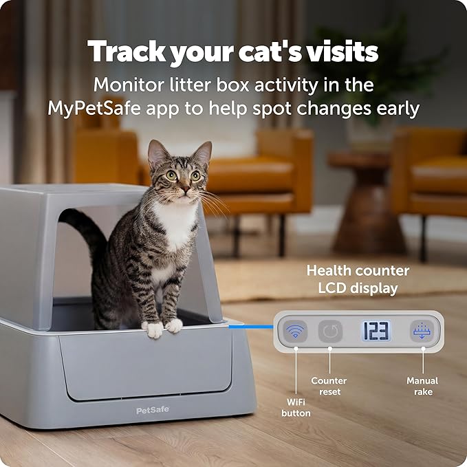 PetSafe ScoopFree Crystal Smart Self-Cleaning Automatic Litter Box - Front Entry - Uncovered Motion-Sensing Cat Box with Integrated Health Counter & App - Includes 1 Disposable Crystal Litter Tray