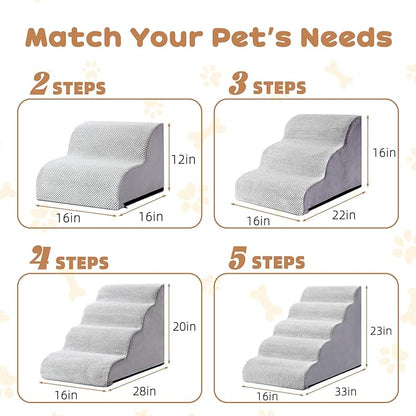 Makigued Dog Stairs for Small Dogs and Cats, 23" H 5 Steps Pet Steps Ramp for High Bed, Couch, Sofa, Waterproof Pet Stairs with Removable Washable Cover, Non-Slip Bottom, Light Gray