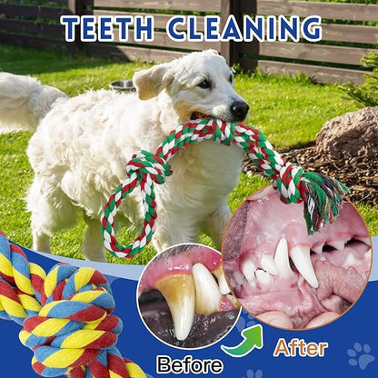 [3 Pack] Christmas Dog Rope Toys for Large and Medium Aggressive Chewers, Nearly Indestructible Rope Chew Toys, Heavy Duty 100% Cotton Tug of War Dog Toy for Boredom, Teeth Cleaning