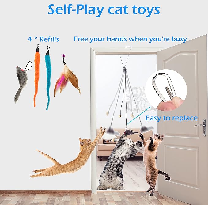 Fashion's Talk Cat Toys 50 Pcs for Indoor Cats,Interactive Door Hanging Mice Feather Toy Cat Spring Toy Cat Wand Catnip Crinkle Balls Silvervine Stick