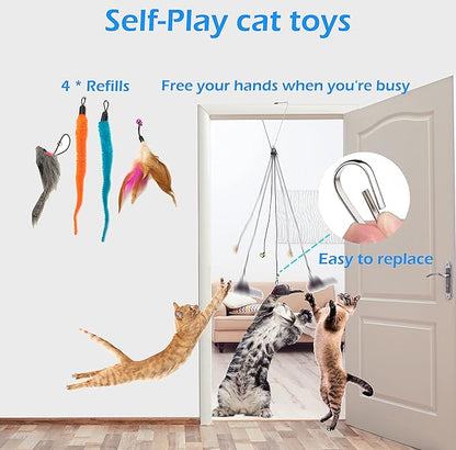 Fashion's Talk Cat Toys 50 Pcs for Indoor Cats,Interactive Door Hanging Mice Feather Toy Cat Spring Toy Cat Wand Catnip Crinkle Balls Silvervine Stick