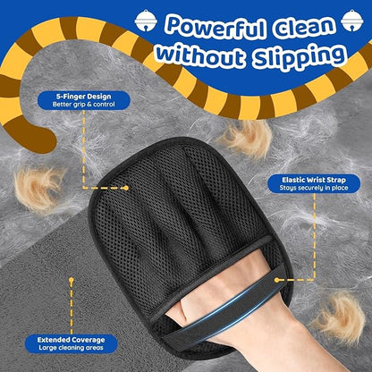 SmartTrends-2 Packs Pet Hair Removal Glove for Dogs & Cats, Five-Finger Ergonomic Grip Reusable & Washable Pet Hair Removal Tool, Lightweight Portable Dog Hair Remover for Couch, Carpet, Bed, Cloth
