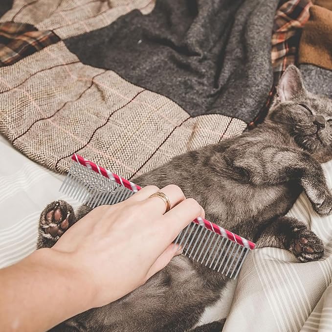 UEETEK Stainless Steel Pet Shedding Comb for Dogs Cats Grooming Tool with Different Spaced Teeth 6.29 Inch Fur Removal Trimming Comb
