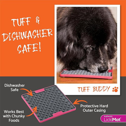 LickiMat Tuff, Heavy-Duty Buddy, Dog Slow Feeder Lick Mat, Boredom Anxiety Reducer; Perfect for Food, Treats, Yogurt, or Peanut Butter, Fun Alternative to a Slow Feed Dog Bowl, Orange
