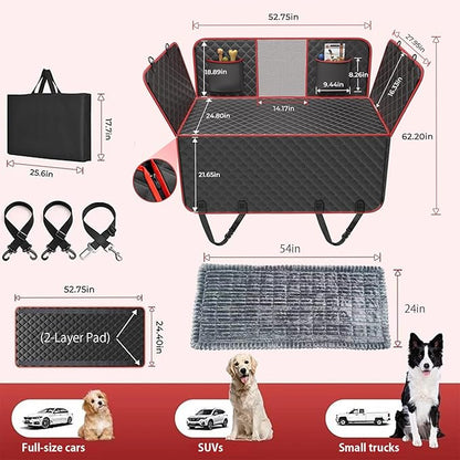 2-Layer Dog Car Seat Cover for Back Seat with Dog Bed Mats, Hard Bottom Car Seat Protector, Anti Scratch Backseat Extender and Travel Pet Bed, Waterproof Hammock in Car, for Car/SUV/Small Truck