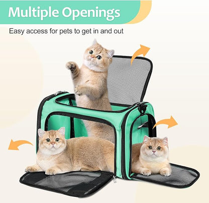 Discala Cat Dog Carrier Up to 15 Lbs TSA Airline Approved Pet Carrier for Small Medium Cats Puppies Dog Carriers for Small Dogs Collapsible Soft Sided Cat Travel Carrier - Green 15.7"x10.2"x10.2"