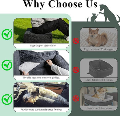 Dog Booster Car Seat for Small/Medium Dogs, VIVASNIFF 6 Inches Memory Foam Elevated Dog Pet Car Bed up to 45 lbs with 2 Safety Belts, Leakproof, Detachable and Washable (Black).
