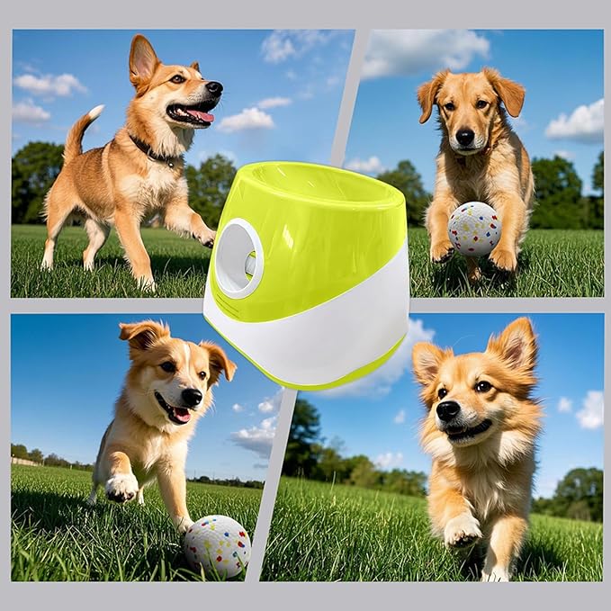 Automatic Ball Launcher for Dogs with 3 Tennis Balls - Interactive Dog Toy with 3 Adjustable Distances, Rechargeable Ball Thrower for Small & Medium Dogs, Indoor Outdoor Fetch Machine for Pet Exercise