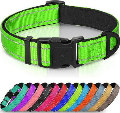 Joytale Reflective Dog Collar, Soft Neoprene Padded, Metal D-Ring, Nylon Pet Collar Adjustable for Small Dogs, Green, S
