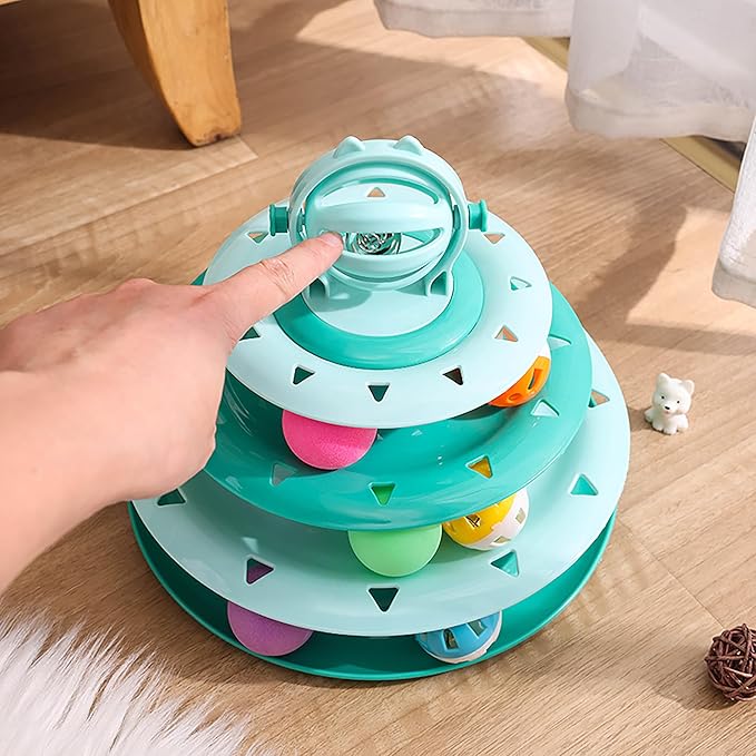 Vealind Cat Toy Roller 4-Level Turntable Cat Toys Balls with 14 Pcs Colorful Pom Pom Balls Interactive Fun Mental Physical Exercise Puzzle Kitten Toys (Orange)
