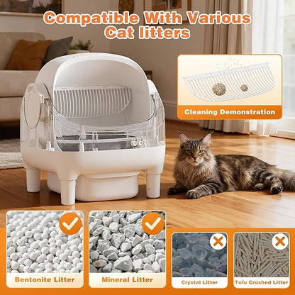 Greesum Self Cleaning Cat Litter Box – Automatic Open-Top Smart Litter Box with App Control, 15L Odor-Sealed Waste Bin, Ultra Quiet 35dB, Multi-Cat & Large Cat Compatible, with Trash Bags & Mat