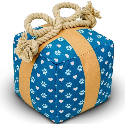 Gift Box Dog Birthday Toy – Cute Plush with Squeaker, Rope & Crinkle, Birthday Gift for Dogs