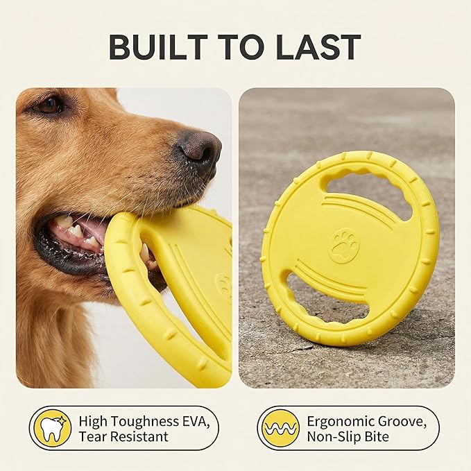 EVA Dog Flying Disc Toy, Durable Interactive Fetch with Dual Grip Holes, Non-Slip Floating Pet Toy for Small Medium Large Dogs, Outdoor Park Beach Play (Yellow)