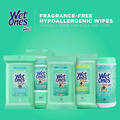 Wet Ones for Pets Hypoallergenic Multipurpose Dog Wipes with Vitamins A, C & E - No Fragrance Pet Wipes for Dogs in Canister, 50 Count - 12 Pack