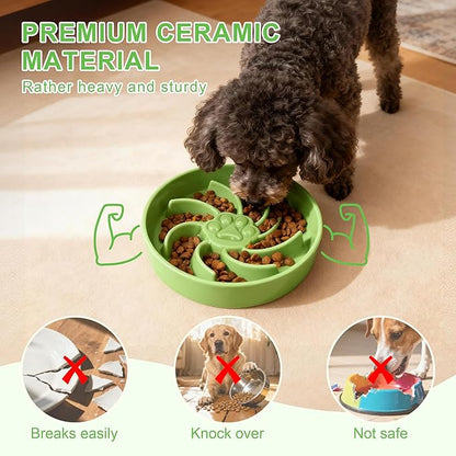 Ceramic Slow Feeder Dog Bowl, 1.5 Cup Dog Food or 20oz Water, Slow Eating Bowl for Small Breed, Maze Puzzle Feeder for Fast Eaters, Anti-Choking Stop Bloat, Non-Slip BPA Free (Green)