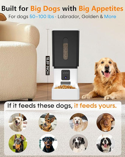 Large Breed Automatic Dog Feeder: 12L/50 Cups with HD 1080P Camera - 5G WiFi Anti-Clog Timed Dog Feeder for Golden Retriever Busy Owners by UTCG