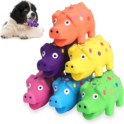 6 Pack Squeaky Pig Dog Toys, 4 in Latex Dog Toy Pigs, Multicolor Mini Dotted Piglets Chew Toys for Small Medium Dogs