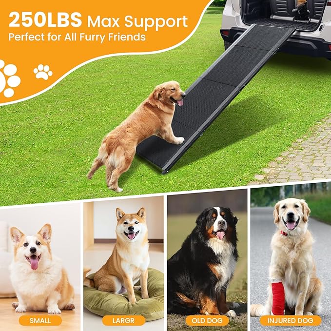 Dog Ramp, Folding Dog Ramp for Car Extra Wide 63''x20'', Dog Car Ramp with Non-Slip Surface, Outdoor Pet Ramp for Large Dogs to Get on Car Truck SUV Van Up to 250LBS, Car Ramp for Dogs