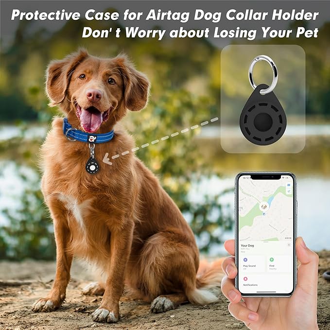 azuza Reflective Dog Collar with Airtag Holder, Soft Neoprene Padded Pet Collar with ID Tag Ring, Adjustable for Medium Dogs,Royal Blue,M