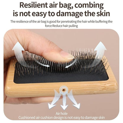 Removes Loose Fur & Tangles Fast | Dog & Cat Slicker Brush | Bamboo Deshedding Tool for All Coat Types | Gentle & Eco-Friendly Grooming