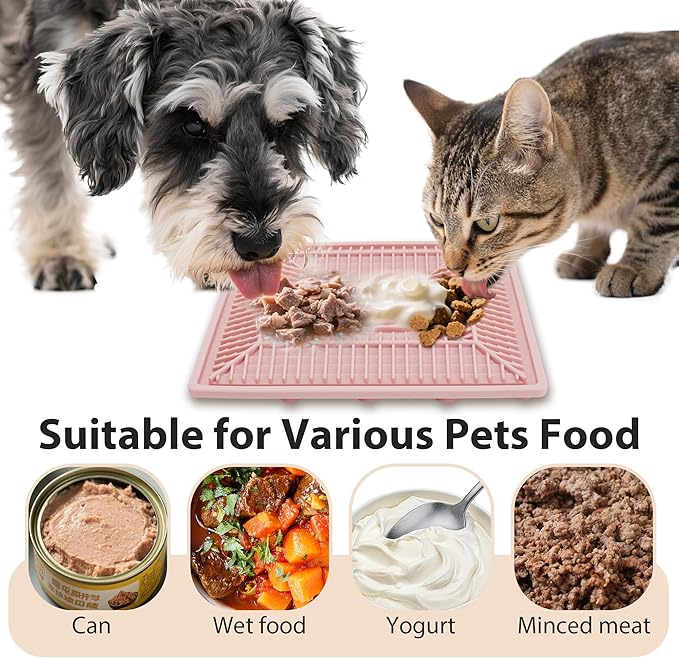 Lick Mat for Dogs and Cats, Slow Feeder Mats with Suction Cups - Bathing, Grooming and Training, Anxiety Relief Feeding Pad,Dishwasher-Safe Pink
