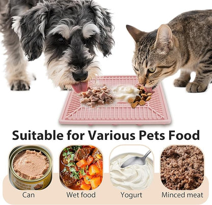 Lick Mat for Dogs and Cats, Slow Feeder Mats with Suction Cups - Bathing, Grooming and Training, Anxiety Relief Feeding Pad,Dishwasher-Safe Pink