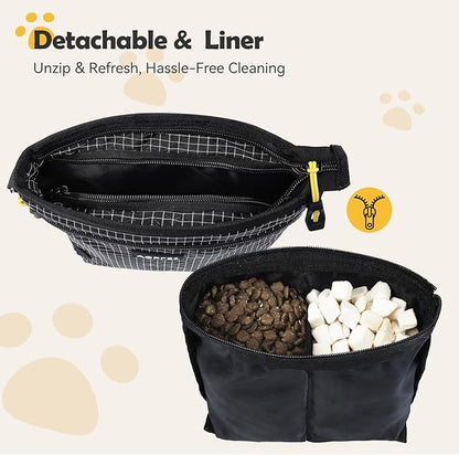 AGPTEK Dog Treat Pouch, Magnetic Dog Walking Pouch with Removable & Split Snack Bag, Water-Resistant Waist Pack with Poop Bag Dispenser & Hands-Free D-Ring for Training, Walking, Hiking, Run, Black