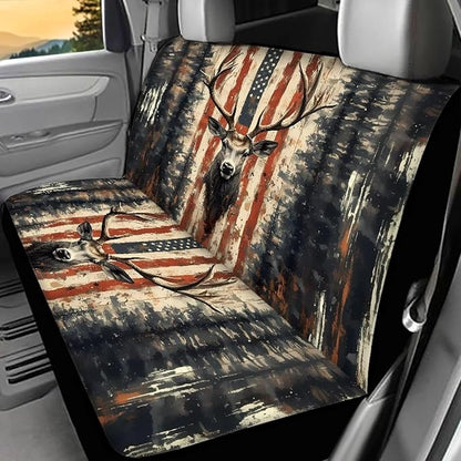 AFPANQZ Deer Flag Car Rear Seat Cover Non-Slip Stretch Universal Fit, Baby Dog Pets Work Back Seat Cover for Car Truck Van SUV Back Seats Cushion Protective Against Dirt & Pet Fur