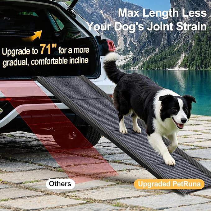 71" Extra Long Dog Ramp for Car Portable Sturdy Dog Ramps for Large Dogs with Non-Slip Rug Surface Dog Car Ramp for SUV Car & Truck, Outdoor Dog Ramp Up to 270LBS