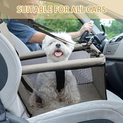 PetsHome Dog Car Seat Foldable Dog Car Booster Seat Waterproof Breathable Oxford Travel Bag for Small to Medium Dogs, Puppies, and Pets-Pure Grey