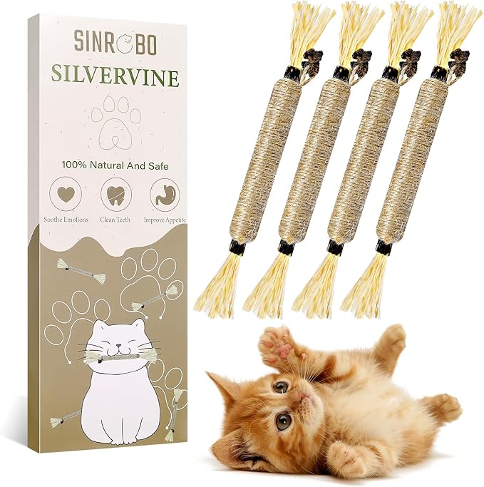 8 Pack Silvervine Sticks for Cats - Cat Chew Toy for Teeth Cleaning, Edible Matatabi Kitty Chew Sticks, Catnip Cat Toys for Indoor Cats (8 Sticks)