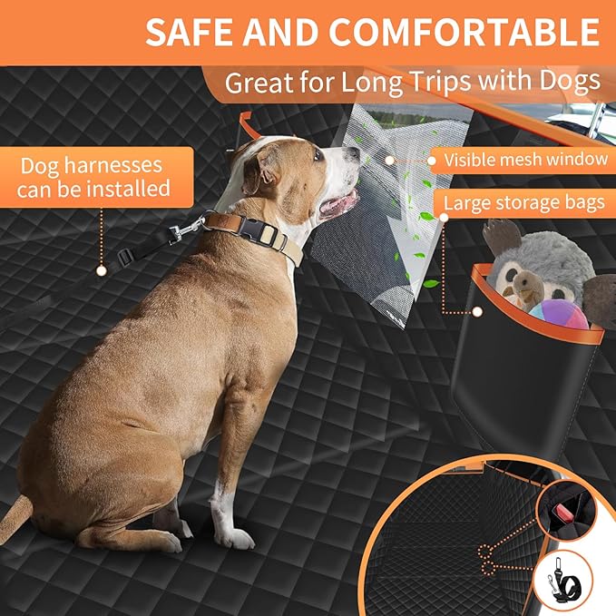 Dog Seat Cover for Back Seat, Hard Bottom Back Seat Extender Holds 400 lbs, Waterproof & Nonslip Car Hammock for Large Pets, Comfortable Travel Seat Protector for SUV and Sedan