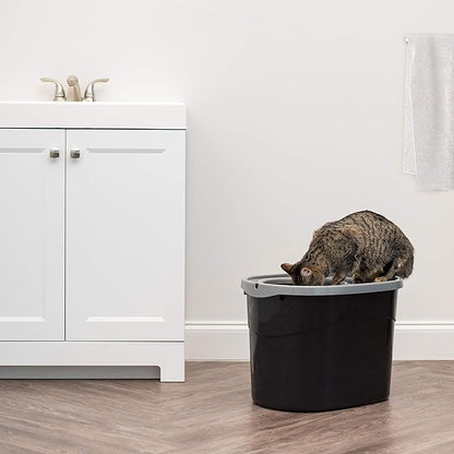 IRIS USA Large Top Entry Cat Litter Box with Lid Enclosed Covered Hooded Design Litter Catching Scatter Shield Pan Dog Proof Pet Proof Scoop Included Odor Control for Indoor Cats Kittens Black/Gray
