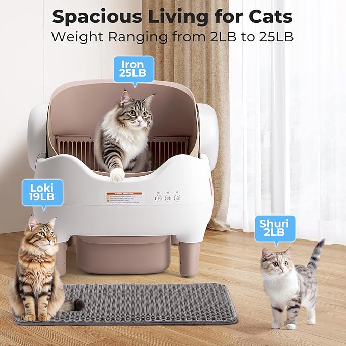 Self Cleaning Litter Box, Automatic Cat Litter Box-APP Control, Open-Design Electric Litter Box, Safety Anti-Pinch, Odor-Free Waste Disposal Includes Trash Bags, Suitable for Multiple Cats, Grey