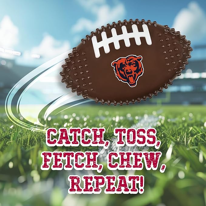 NFL Chicago Bears Mega- Chew Hard Nylon Bacon-Flavored Dog Bone Football Chew Toy Interactive Tasty Fun Dog Chewy Toys Indestructible Strong Durable Tough Pet Biting Playtoy for Aggressive Chewers