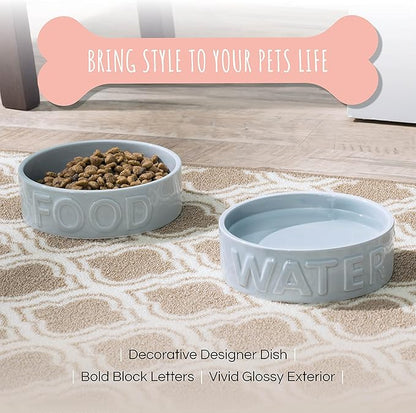 Park Life Ceramic Pet Bowls – Food Water Bowls for Dogs and Cats - Cute Pet Bowl for Small Medium and Large Size Dogs and Cats - Puppy Bowls (Small, Grey)